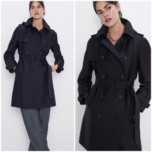 ZARA Water Resistant Double Breasted Hooded Trench Coat
